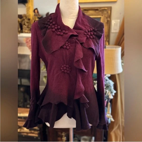 EUC CoVelo Wool Felt Ombre Jacket Plum Purple Berry Magenta. Size Medium. - Picture 1 of 7